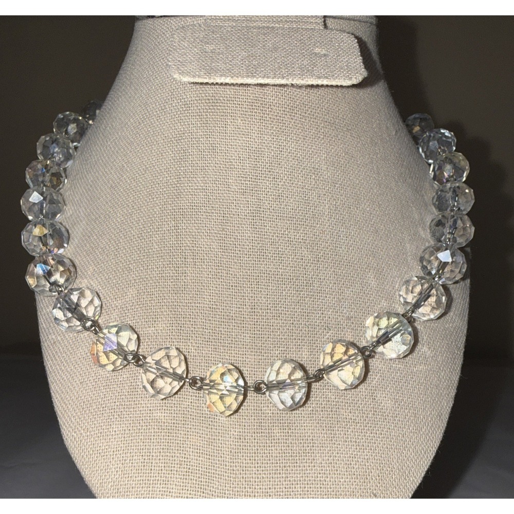 Vintage Aurora Borealis Glass Crystal Beaded Necklace Faceted AB 18-21 inches - Picture 5 of 11